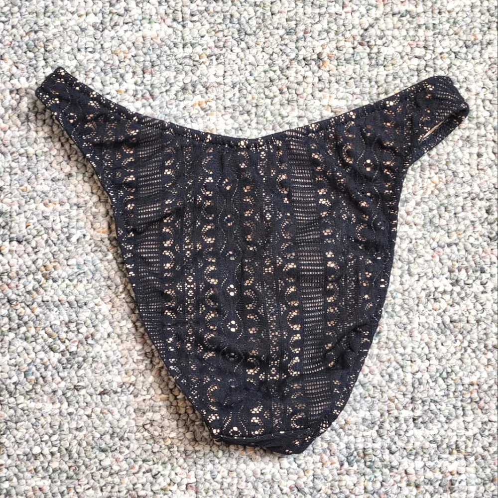 Vtg 90s Venus Swimwear Black Lace High Cut Scoop Bikini Bottom P - Picture 2 of 5